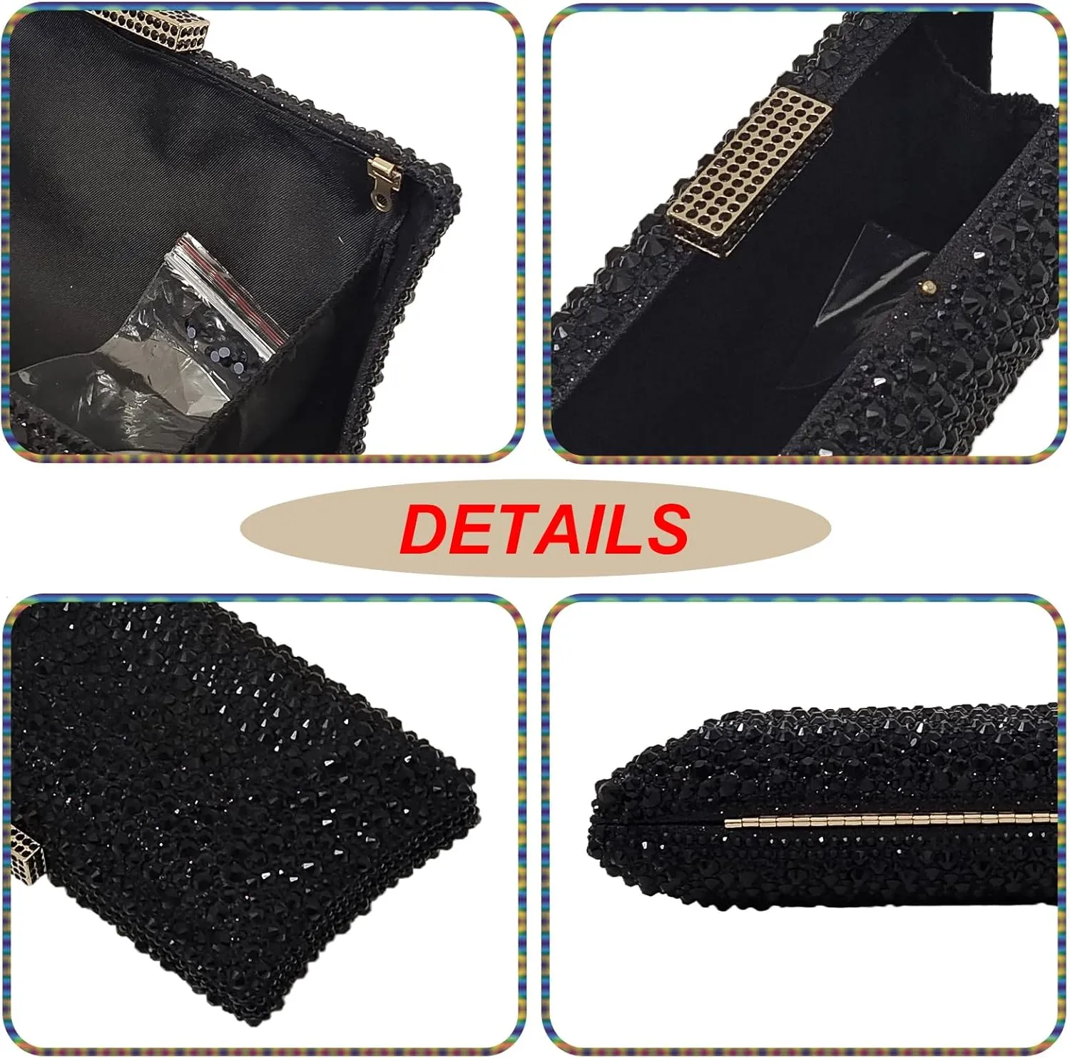 HUANG ZHUANG Sparkly Elegant Crystal Clutch Solid Rhinestone Handbags For Women Party Purse Bridal Prom Bag