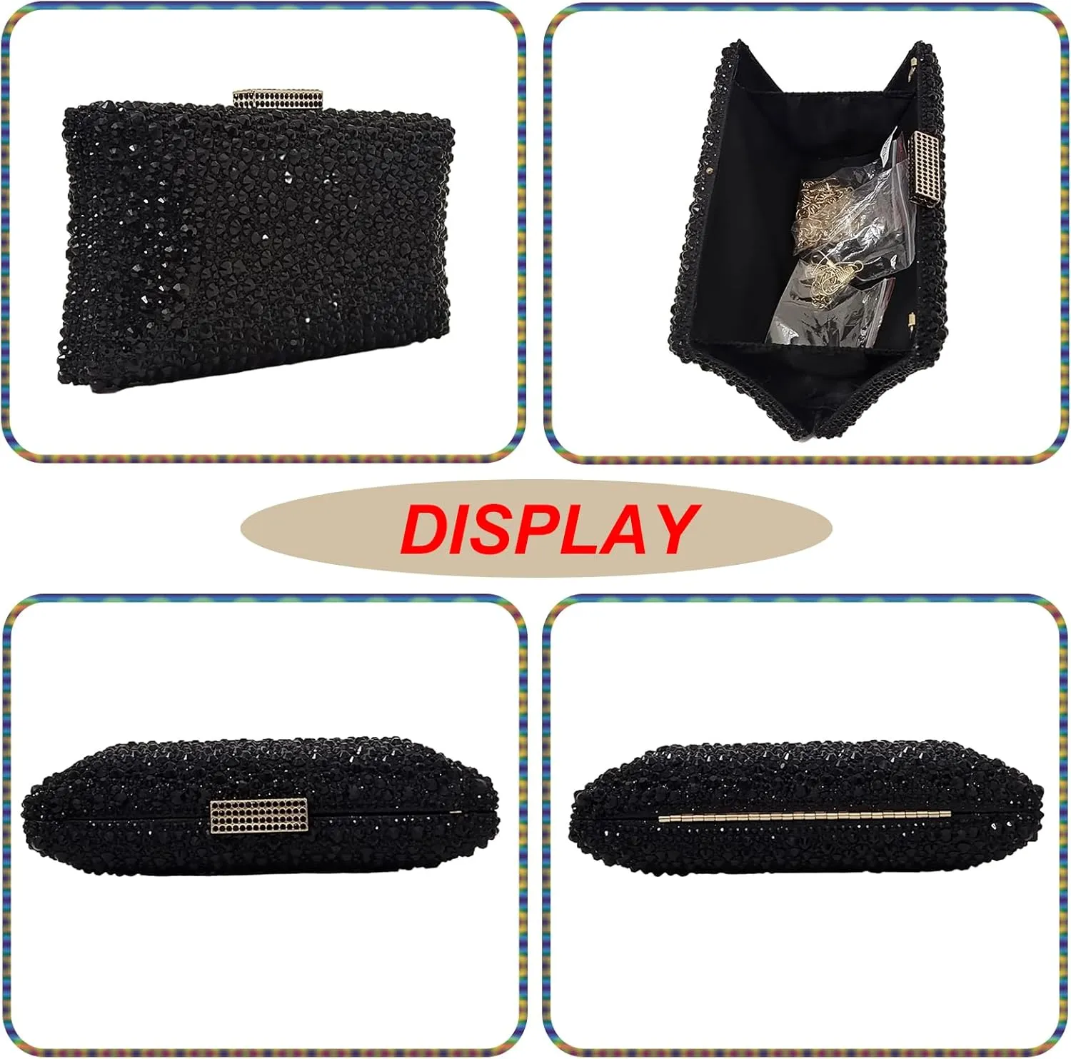 HUANG ZHUANG Sparkly Elegant Crystal Clutch Solid Rhinestone Handbags For Women Party Purse Bridal Prom Bag