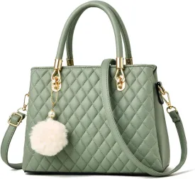 I IHAYNER Womens Leather Handbags Purses Top-handle Totes Satchel Shoulder Bag for Ladies with Pompon