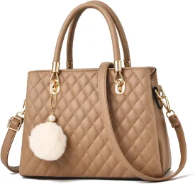 I IHAYNER Womens Leather Handbags Purses Top-handle Totes Satchel Shoulder Bag for Ladies with Pompon