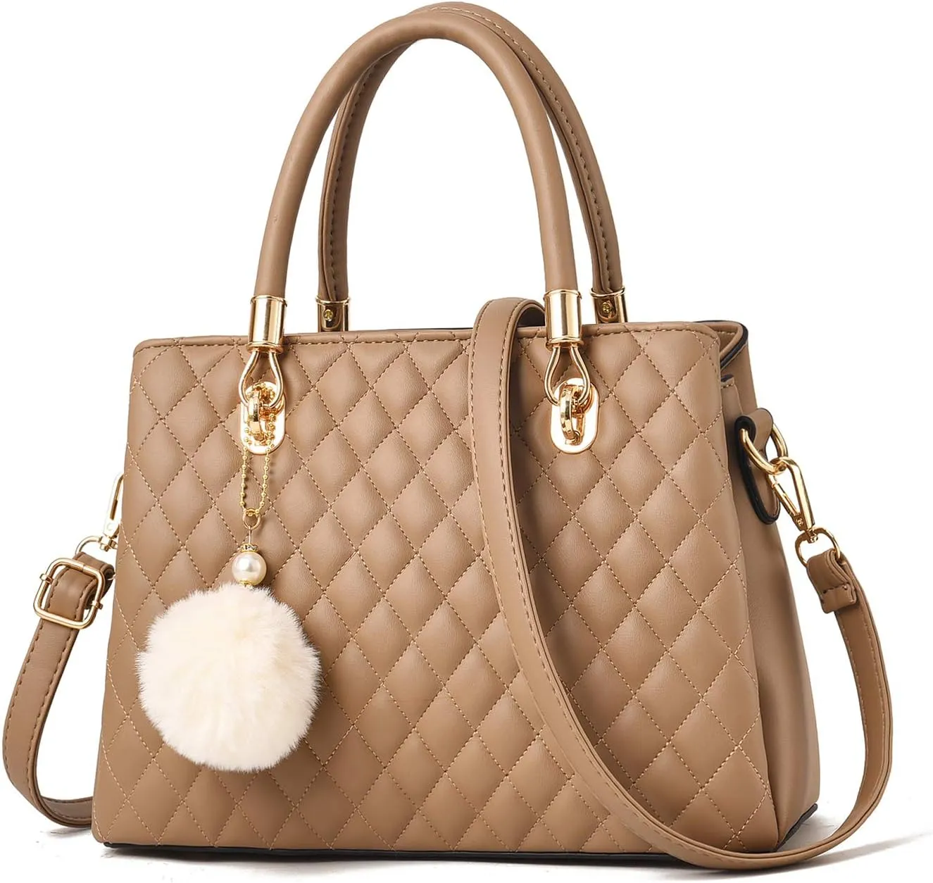 I IHAYNER Womens Leather Handbags Purses Top-handle Totes Satchel Shoulder Bag for Ladies with Pompon