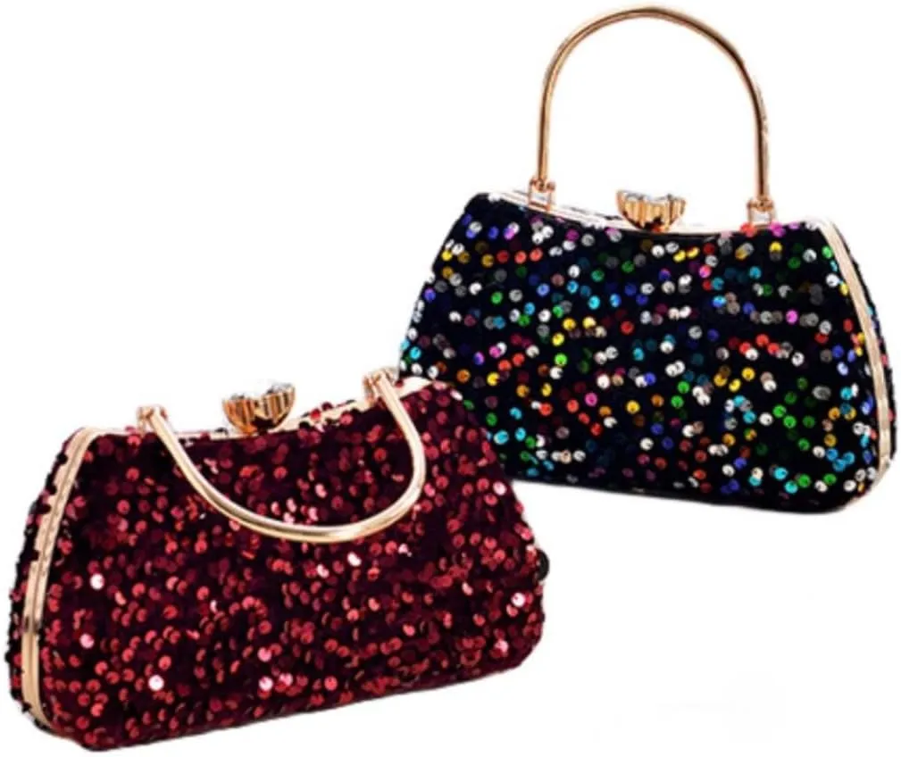 IAMUHI Small Sequins Clutch Purse Top Handle Evening Handbag Mini Square Shoulder Crossbody Bag