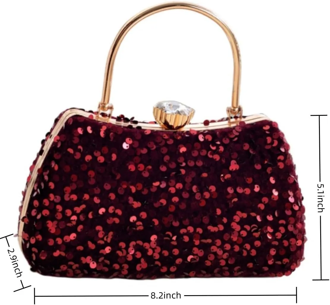IAMUHI Small Sequins Clutch Purse Top Handle Evening Handbag Mini Square Shoulder Crossbody Bag