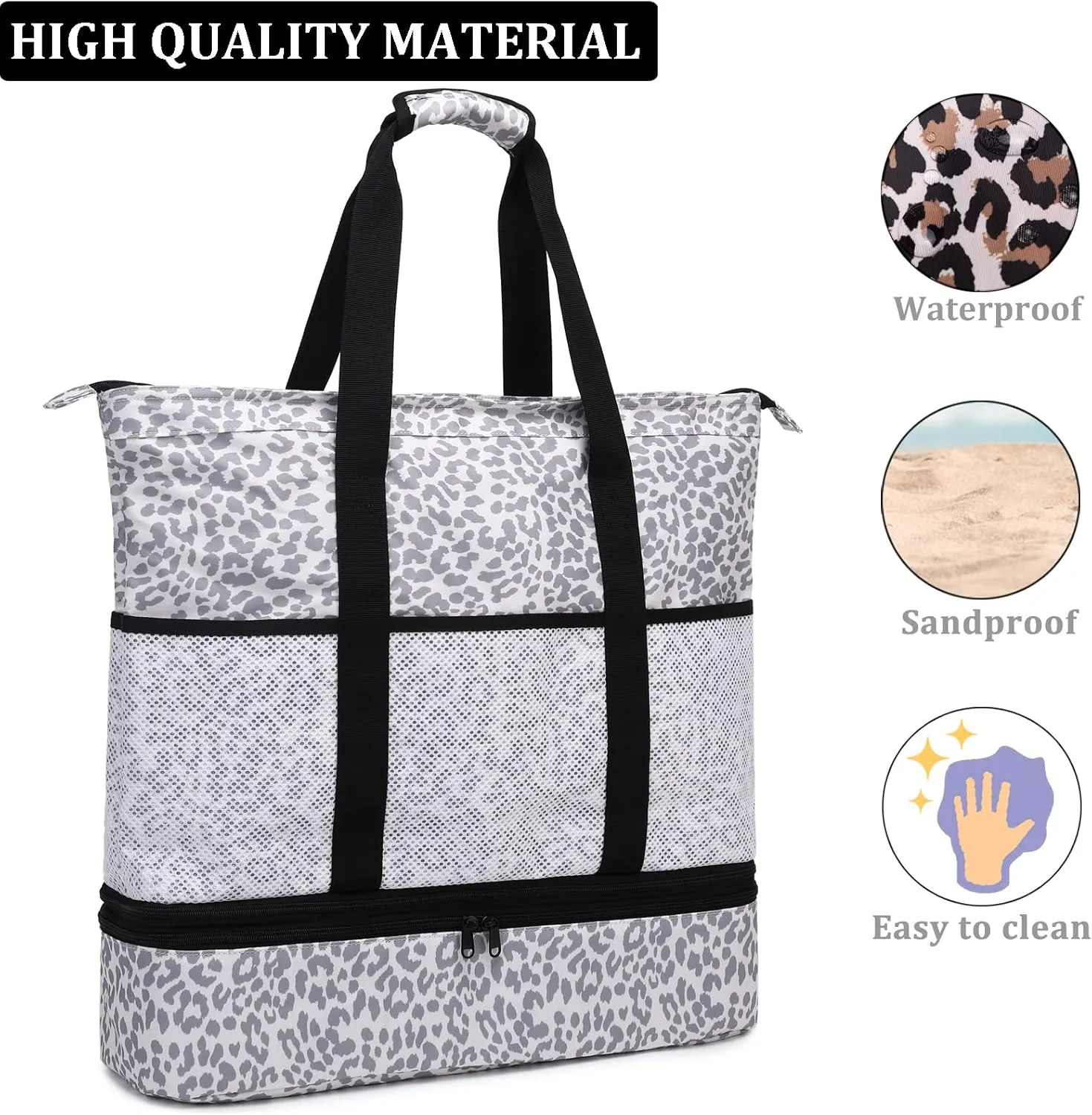 JIANYA Beach Bag Women Waterproof Sandproof Beach Tote Bags with Cooler Top Zipper Large Totes for Pool Travel Daily