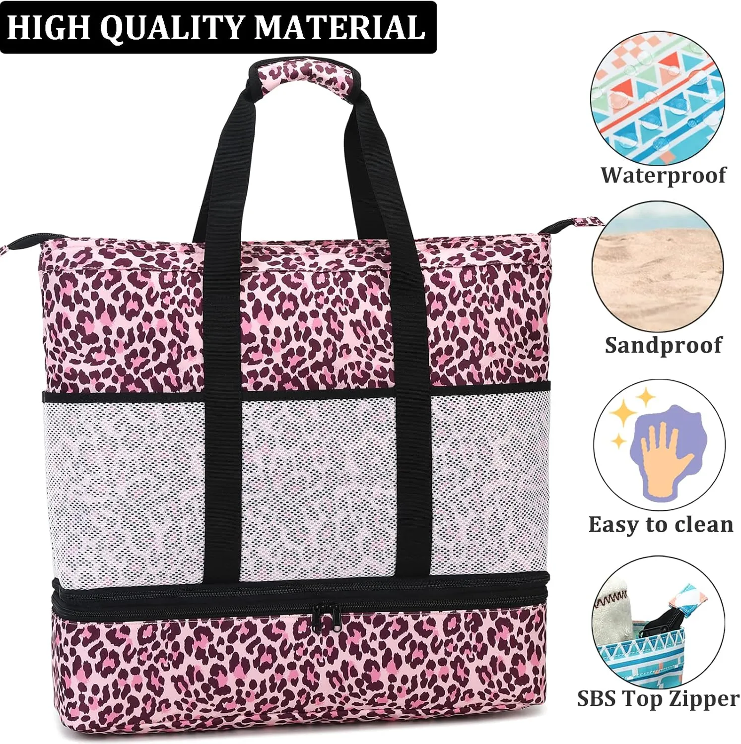 JIANYA Beach Bag Women Waterproof Sandproof Beach Tote Bags with Cooler Top Zipper Large Totes for Pool Travel Daily