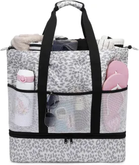 JIANYA Beach Bag Women Waterproof Sandproof Beach Tote Bags with Cooler Top Zipper Large Totes for Pool Travel Daily