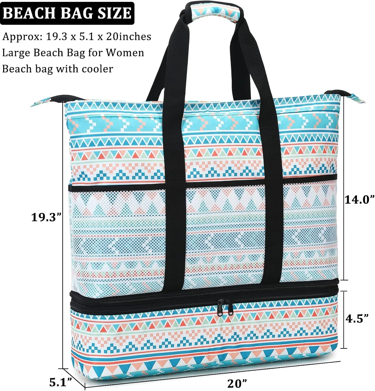 JIANYA Beach Bag Women Waterproof Sandproof Beach Tote Bags with Cooler Top Zipper Large Totes for Pool Travel Daily