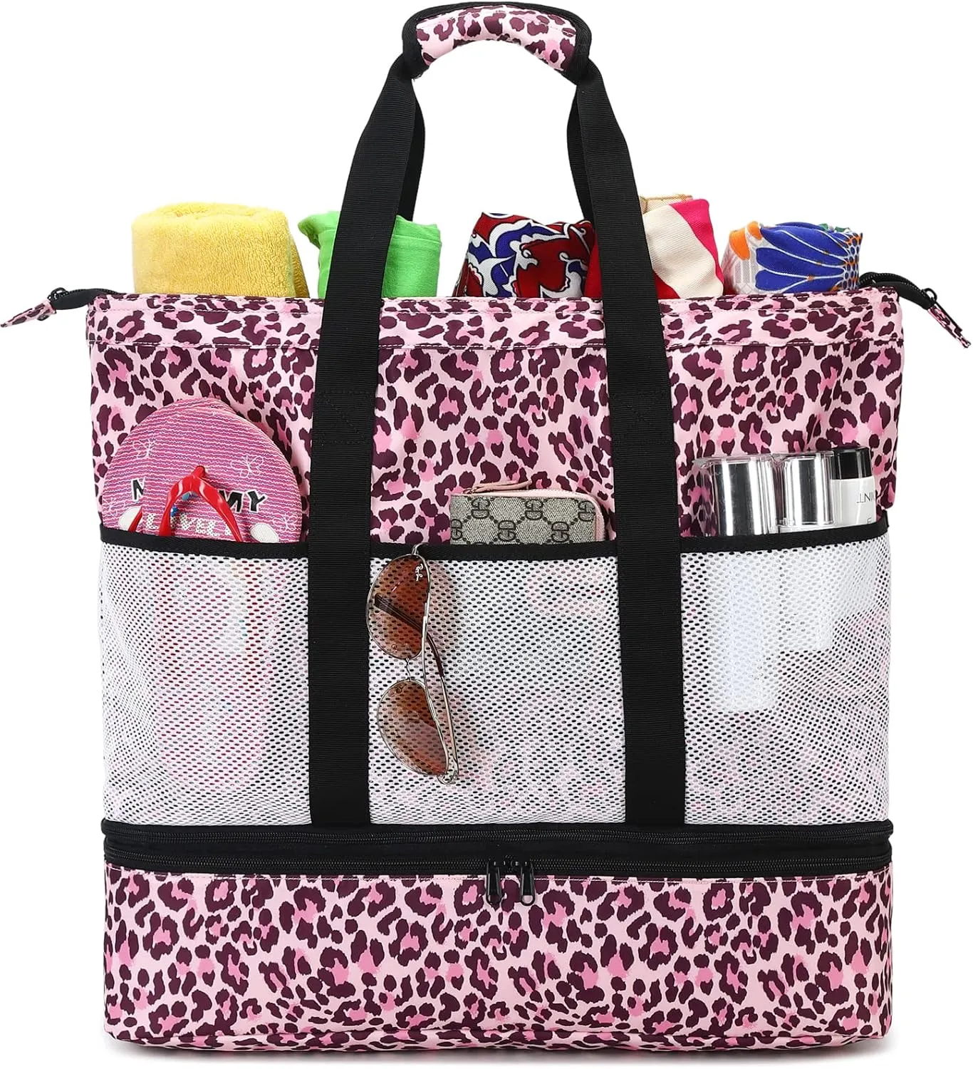 JIANYA Beach Bag Women Waterproof Sandproof Beach Tote Bags with Cooler Top Zipper Large Totes for Pool Travel Daily