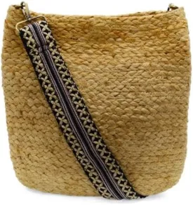 Joy Susan Women's Fashion Purse Sonny Jute Tote With Embroidered Guitar Strap Crossbody Bucket Bag Hand Bag