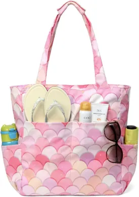 Kasqo Beach Tote Bags for Women, Waterproof Sandproof Large Pool Bag Stylish Zipper Beach Tote for Gym Travel Shopping School