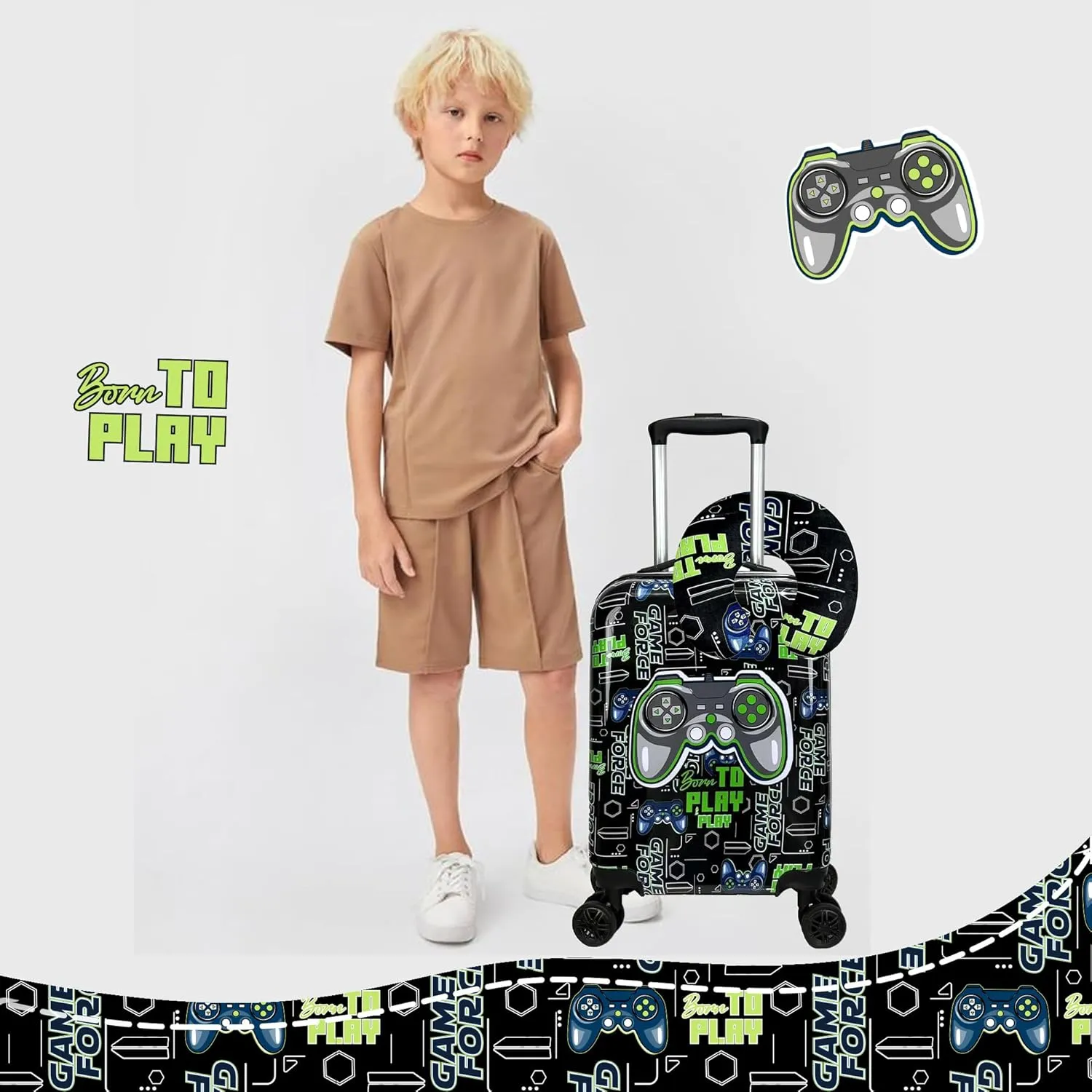 Kids Suitcase Set for Boys Hardside Luggage with Spinner Wheels 2 Piece 16inch Toddler Suitcase for Boys Travel Carry on Luggage Airline Approved