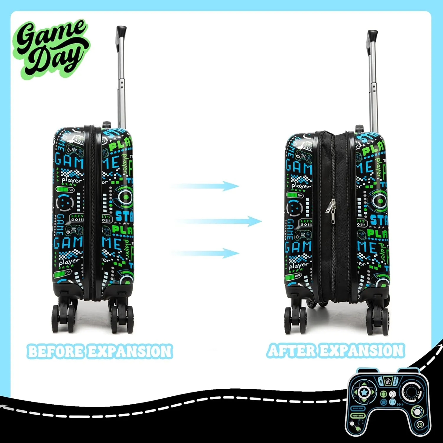 Kids Suitcase Set for Boys Hardside Luggage with Spinner Wheels 2 Piece 16inch Toddler Suitcase for Boys Travel Carry on Luggage Airline Approved