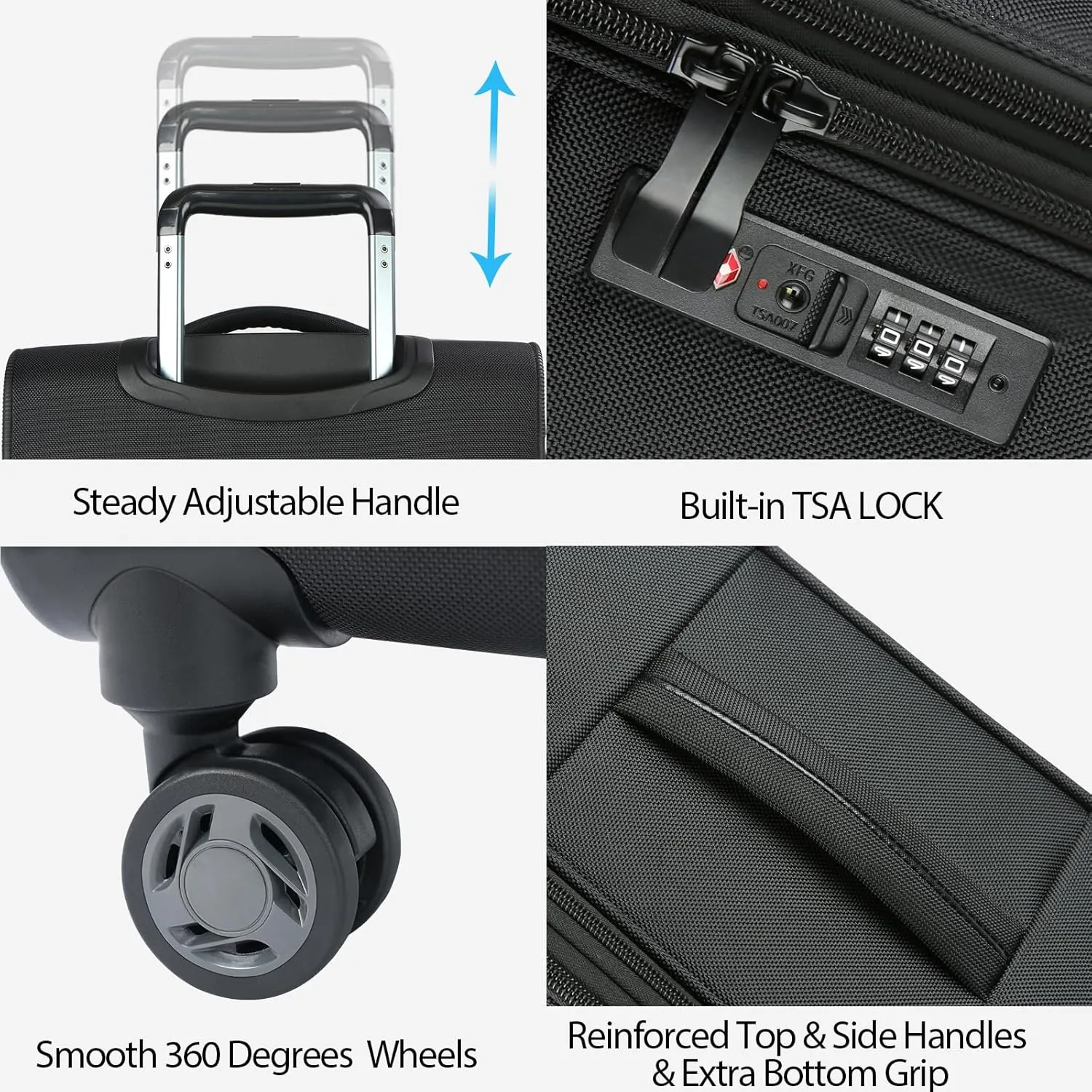 KROSER Softside Expandable Carry On Luggage with Spinner Wheels & Built-in TSA Lock, Durable Suitcase Rolling Luggage with USB Port, Carry-On 20-Inch, Black