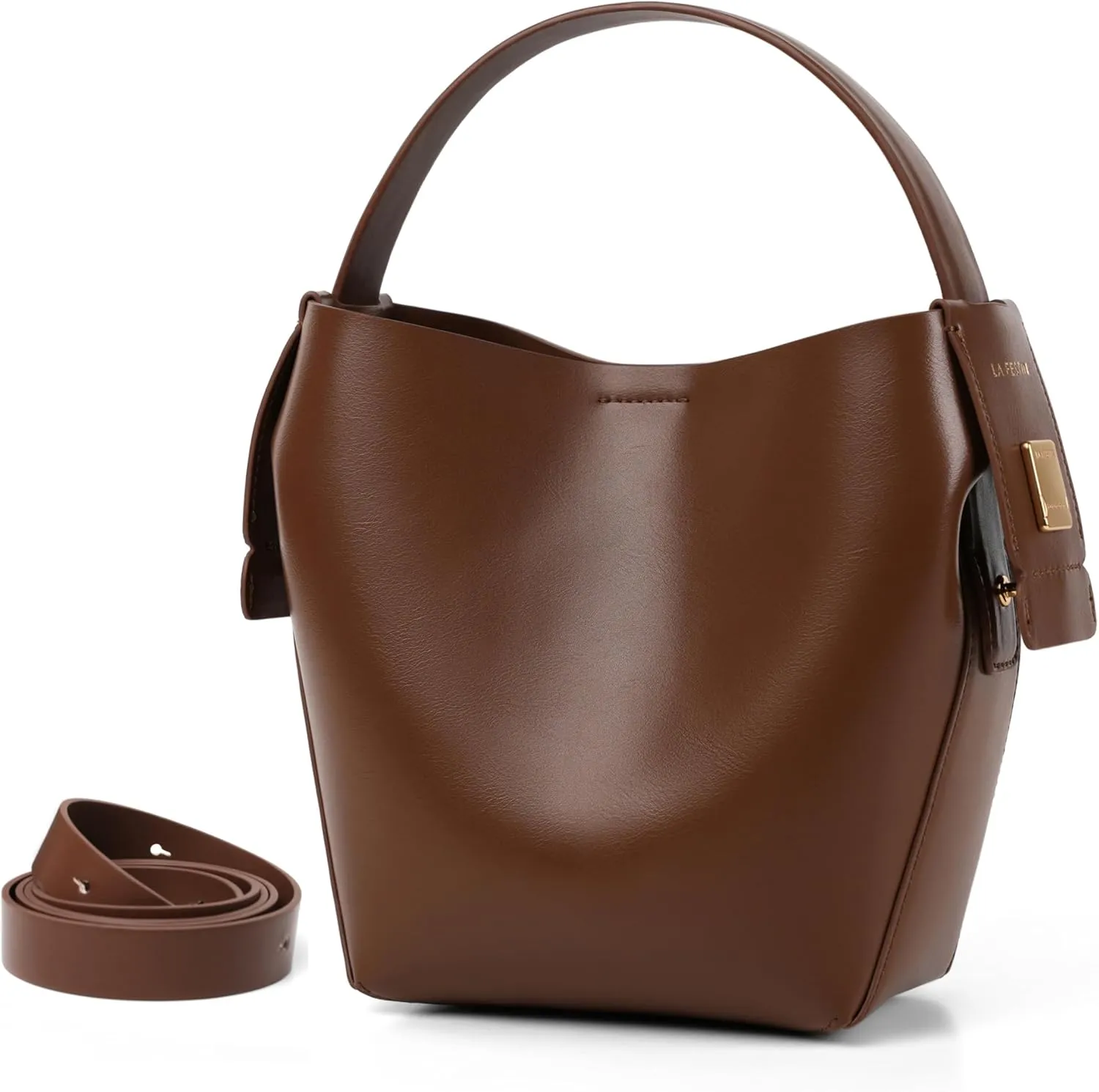 LA FESTIN Leather Bucket Bags for Women - Adjustable Long Strap Designer Crossbody Handbags, Shoulder Purse for Everyday Use