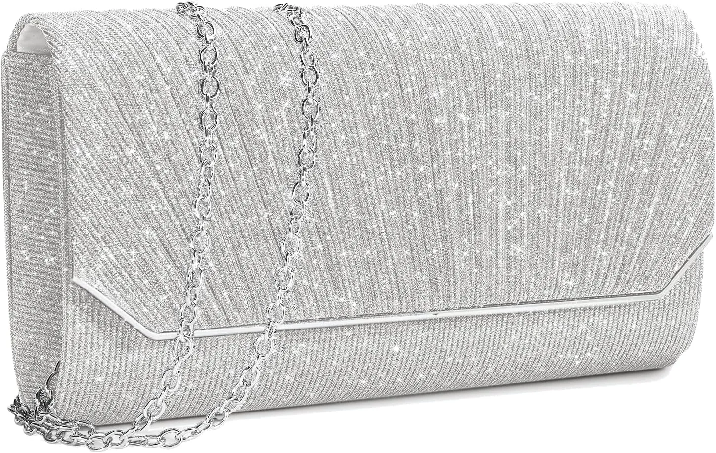 Ladies Pleated Evening Clutches Glitter Envelope Handbag Elegant Small Shoulder Bag for Wedding Party Prom Bridal