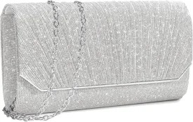 Ladies Pleated Evening Clutches Glitter Envelope Handbag Elegant Small Shoulder Bag for Wedding Party Prom Bridal