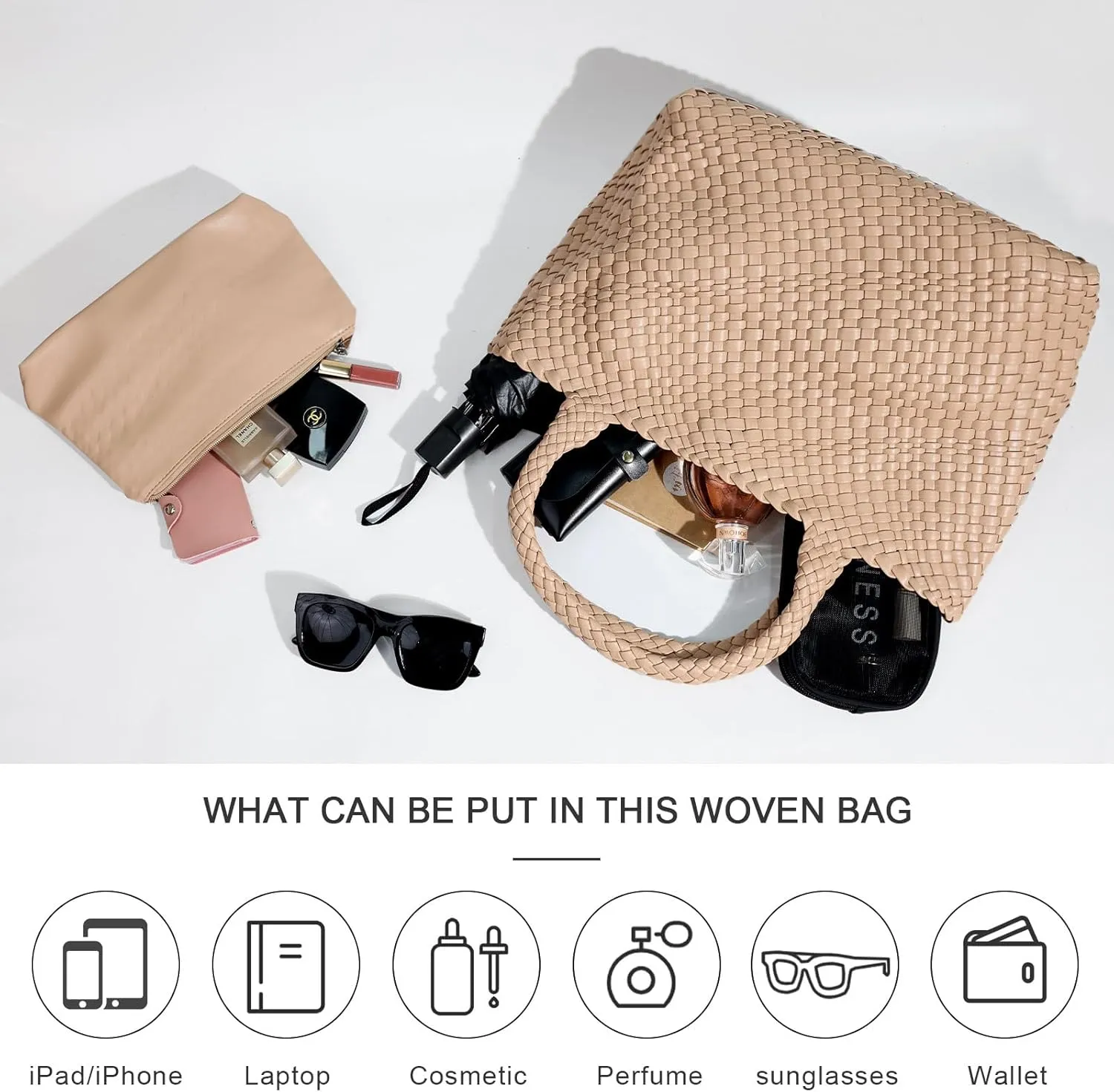 Large Woven Tote Bag for Women Vegan Leather Braided Handbag, and Purses, Top Handle Shoulder Bags