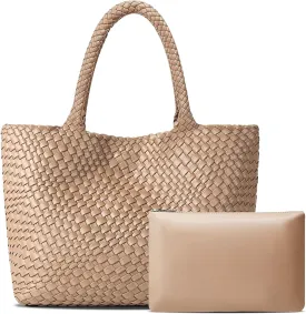 Large Woven Tote Bag for Women Vegan Leather Braided Handbag, and Purses, Top Handle Shoulder Bags