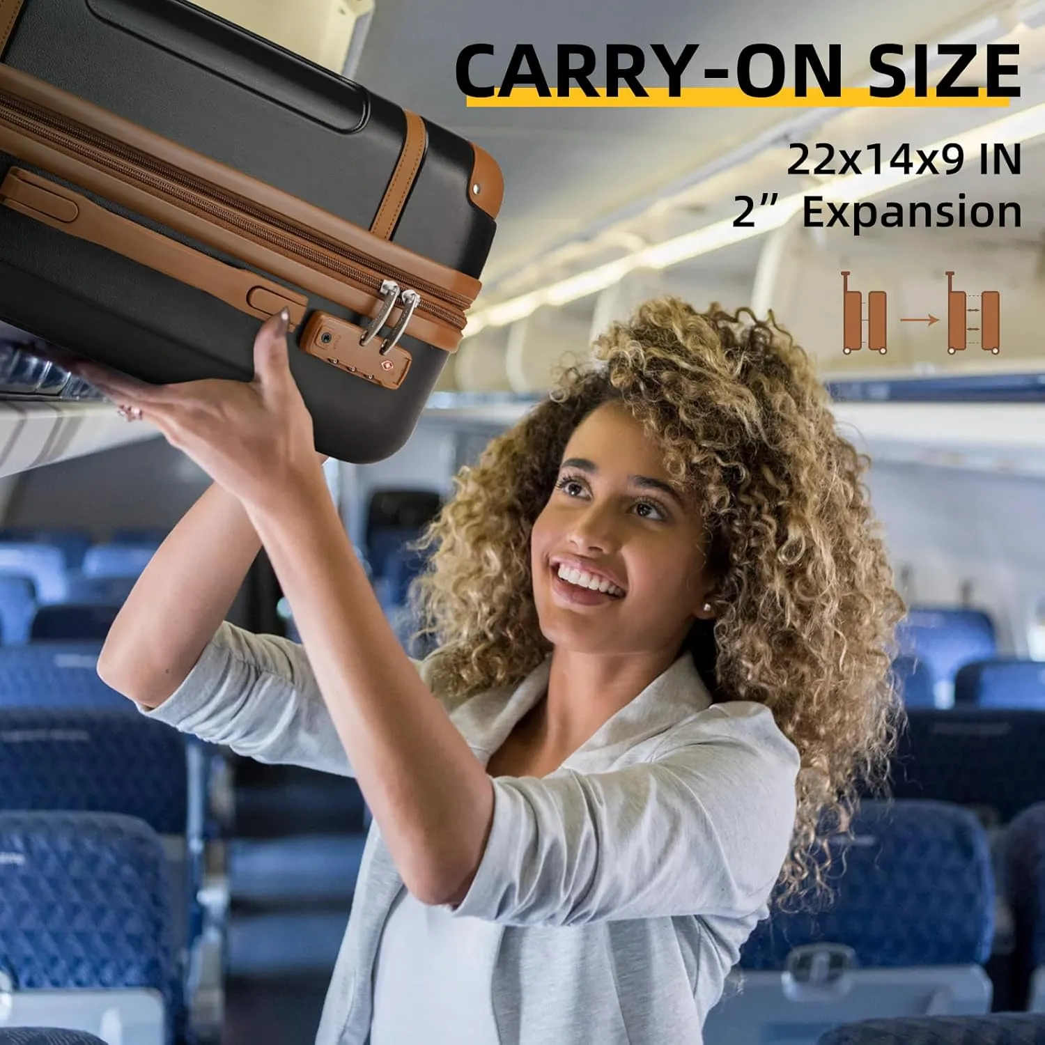 LARVENDER Luggage Sets 3 Piece, Expandable Carry on Luggage 22x14x9 Airline Approved Hardshell Suitcases with Spinner Wheels TSA Lock, Vintage Rolling Luggage for Men and Women, Black
