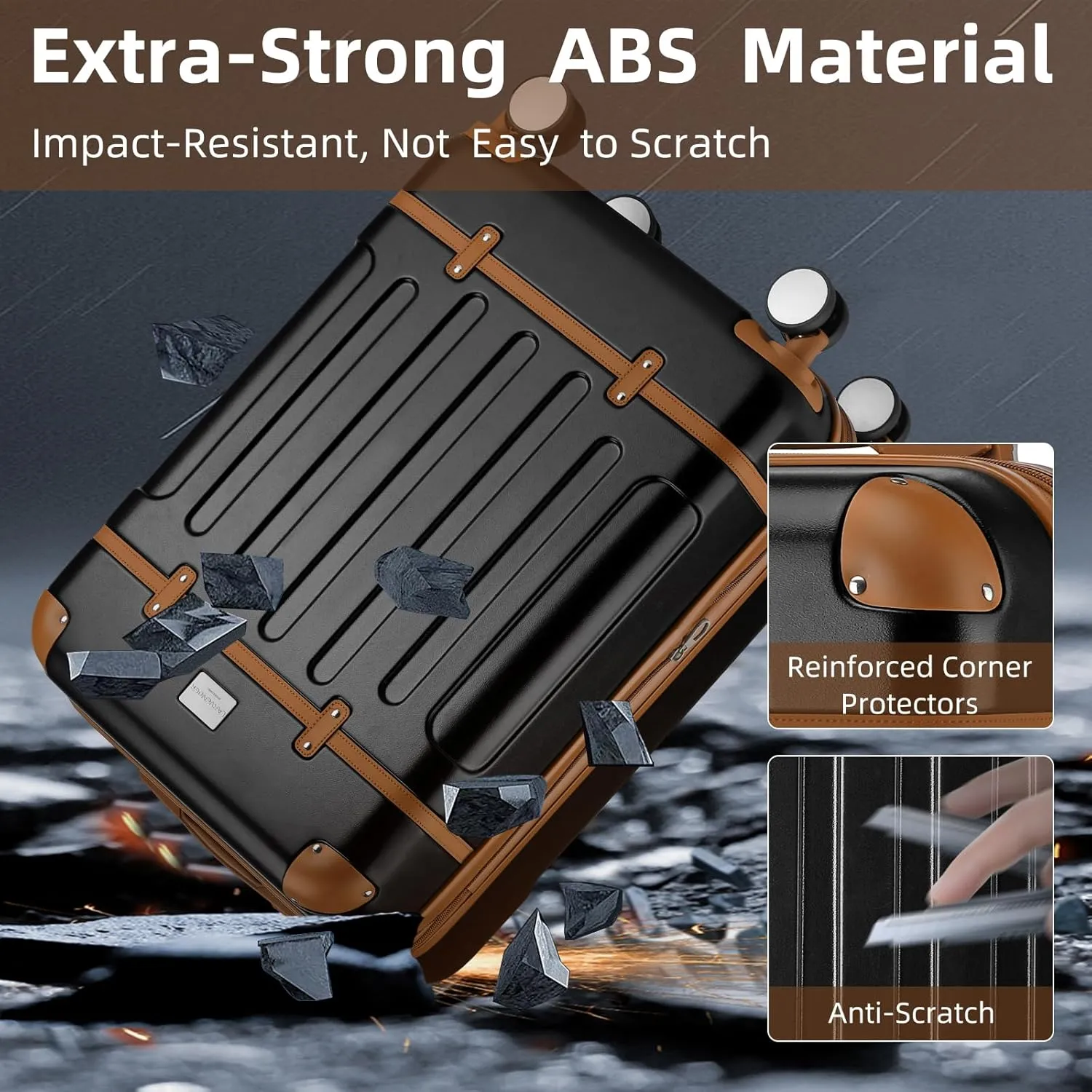 LARVENDER Luggage Sets 3 Piece, Expandable Carry on Luggage 22x14x9 Airline Approved Hardshell Suitcases with Spinner Wheels TSA Lock, Vintage Rolling Luggage for Men and Women, Black