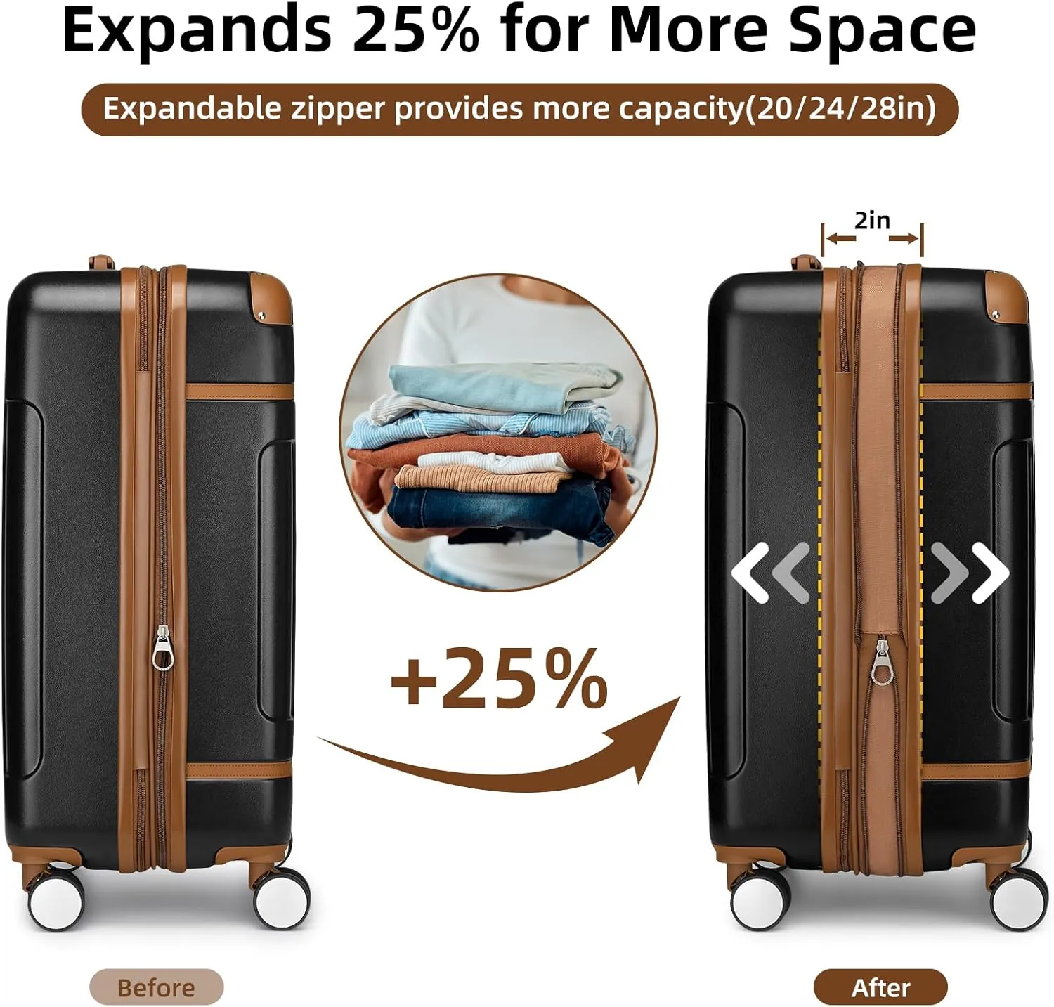 LARVENDER Luggage Sets 3 Piece, Expandable Carry on Luggage 22x14x9 Airline Approved Hardshell Suitcases with Spinner Wheels TSA Lock, Vintage Rolling Luggage for Men and Women, Black