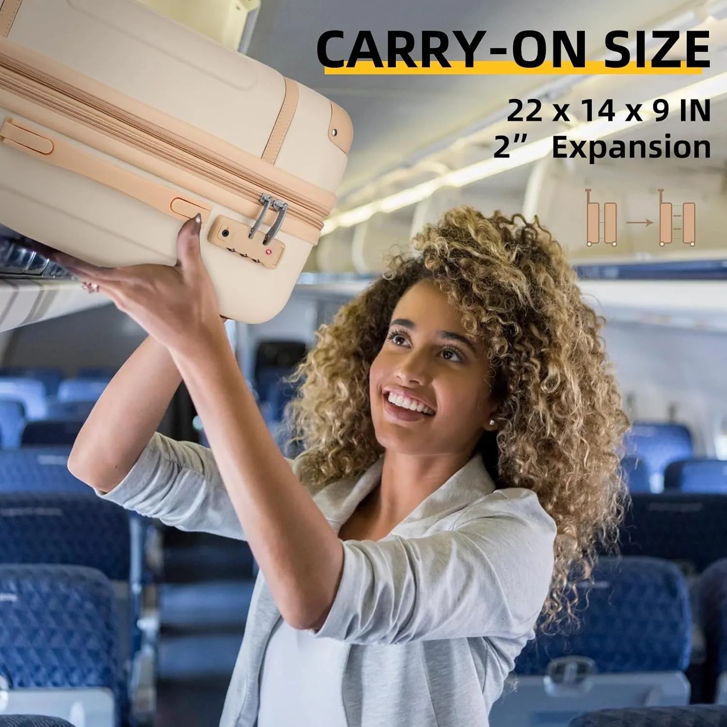 LARVENDER Luggage Sets 3 Piece, Expandable Carry on Luggage 22x14x9 Airline Approved Hardshell Suitcases with Spinner Wheels TSA Lock, Vintage Rolling Luggage for Men and Women, Cream White