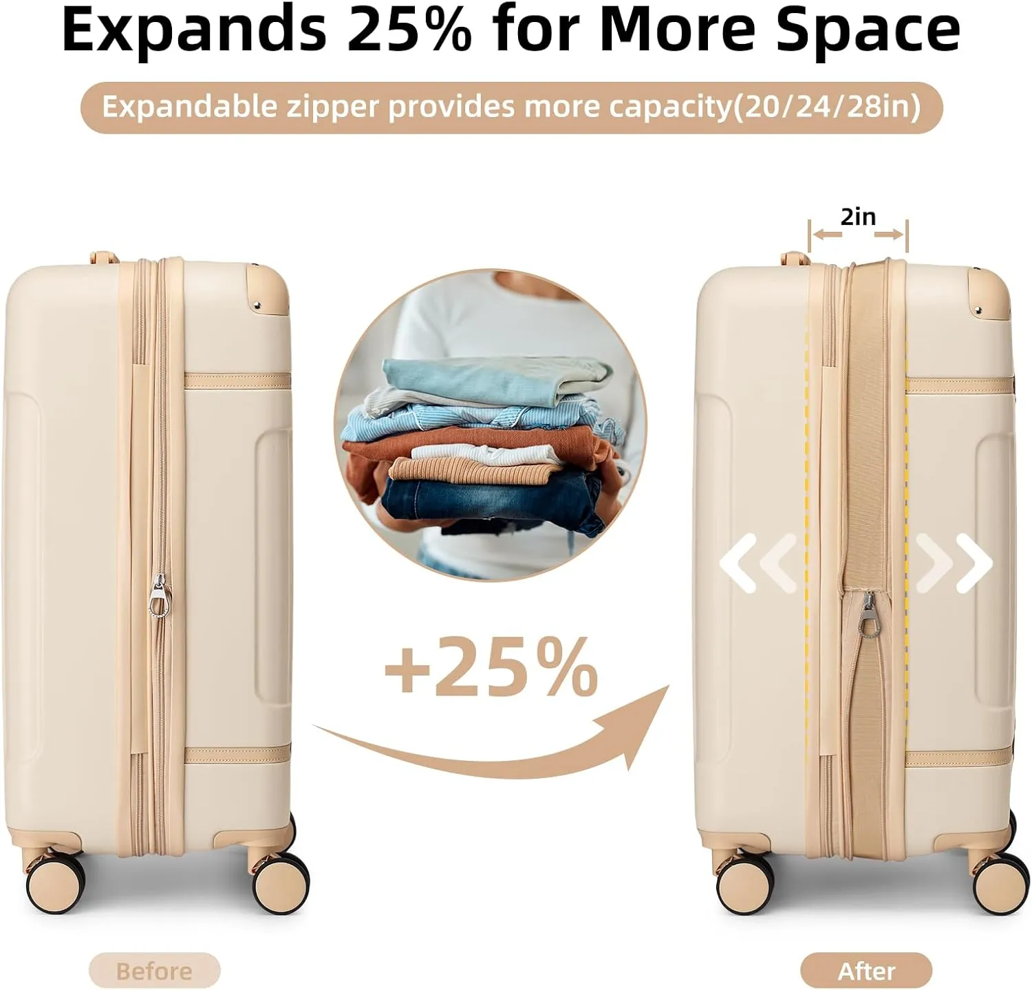 LARVENDER Luggage Sets 3 Piece, Expandable Carry on Luggage 22x14x9 Airline Approved Hardshell Suitcases with Spinner Wheels TSA Lock, Vintage Rolling Luggage for Men and Women, Cream White