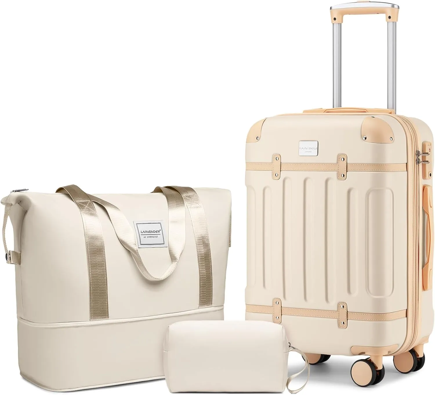 LARVENDER Luggage Sets 3 Piece, Expandable Carry on Luggage 22x14x9 Airline Approved Hardshell Suitcases with Spinner Wheels TSA Lock, Vintage Rolling Luggage for Men and Women, Cream White