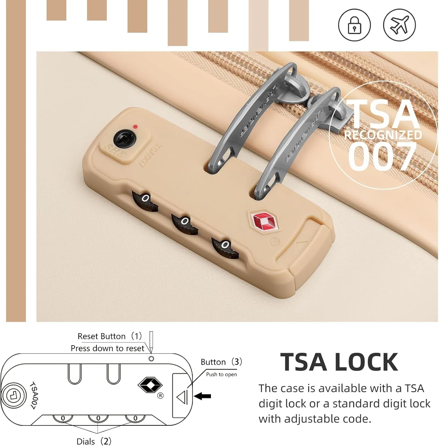 LARVENDER Luggage Sets 3 Piece, Expandable Carry on Luggage 22x14x9 Airline Approved Hardshell Suitcases with Spinner Wheels TSA Lock, Vintage Rolling Luggage for Men and Women, Cream White