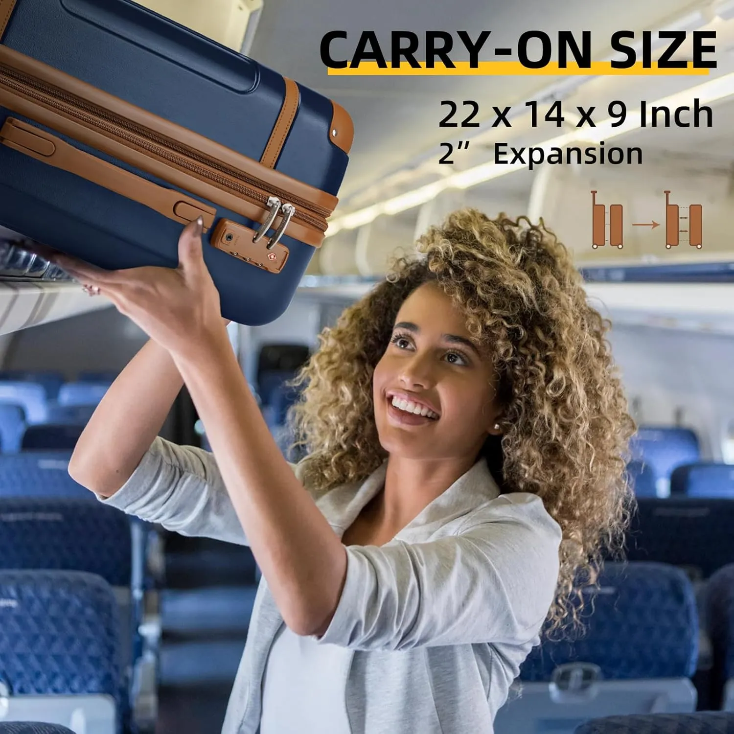 LARVENDER Luggage Sets 3 Piece, Expandable Carry on Luggage 22x14x9 Airline Approved Hardshell Suitcases with Spinner Wheels TSA Lock, Vintage Rolling Luggage for Men and Women, Navy Blue