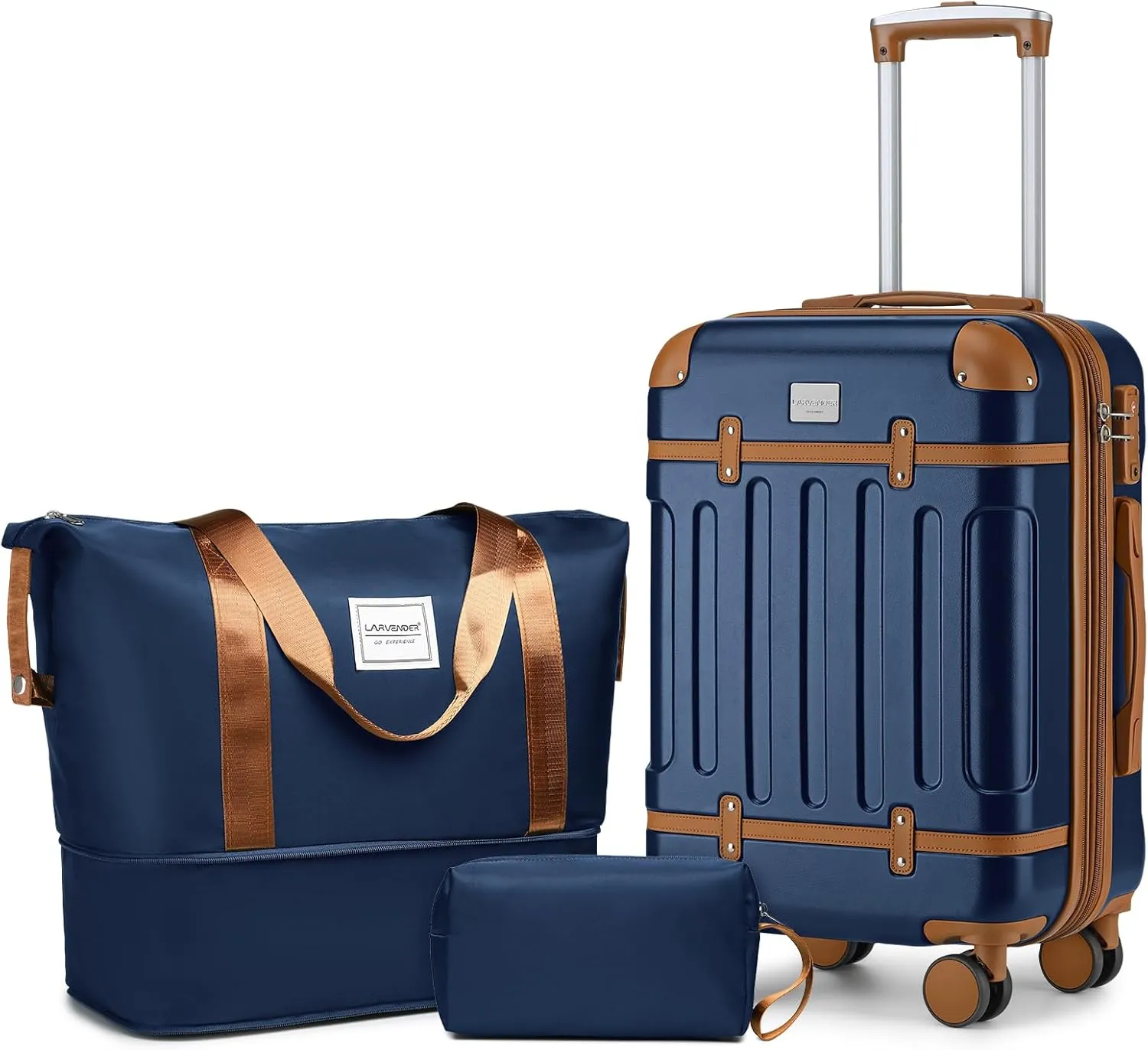LARVENDER Luggage Sets 3 Piece, Expandable Carry on Luggage 22x14x9 Airline Approved Hardshell Suitcases with Spinner Wheels TSA Lock, Vintage Rolling Luggage for Men and Women, Navy Blue