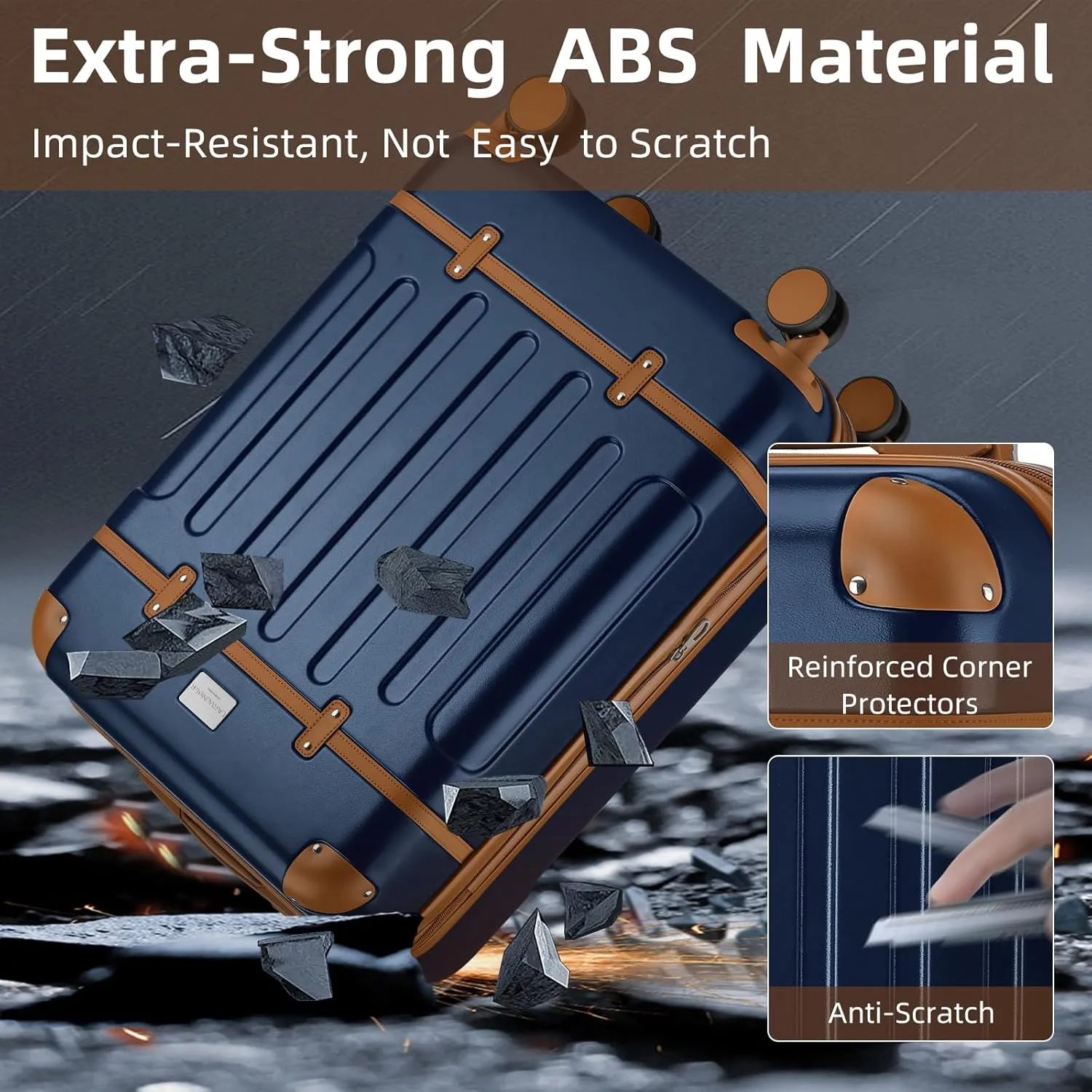 LARVENDER Luggage Sets 3 Piece, Expandable Carry on Luggage 22x14x9 Airline Approved Hardshell Suitcases with Spinner Wheels TSA Lock, Vintage Rolling Luggage for Men and Women, Navy Blue