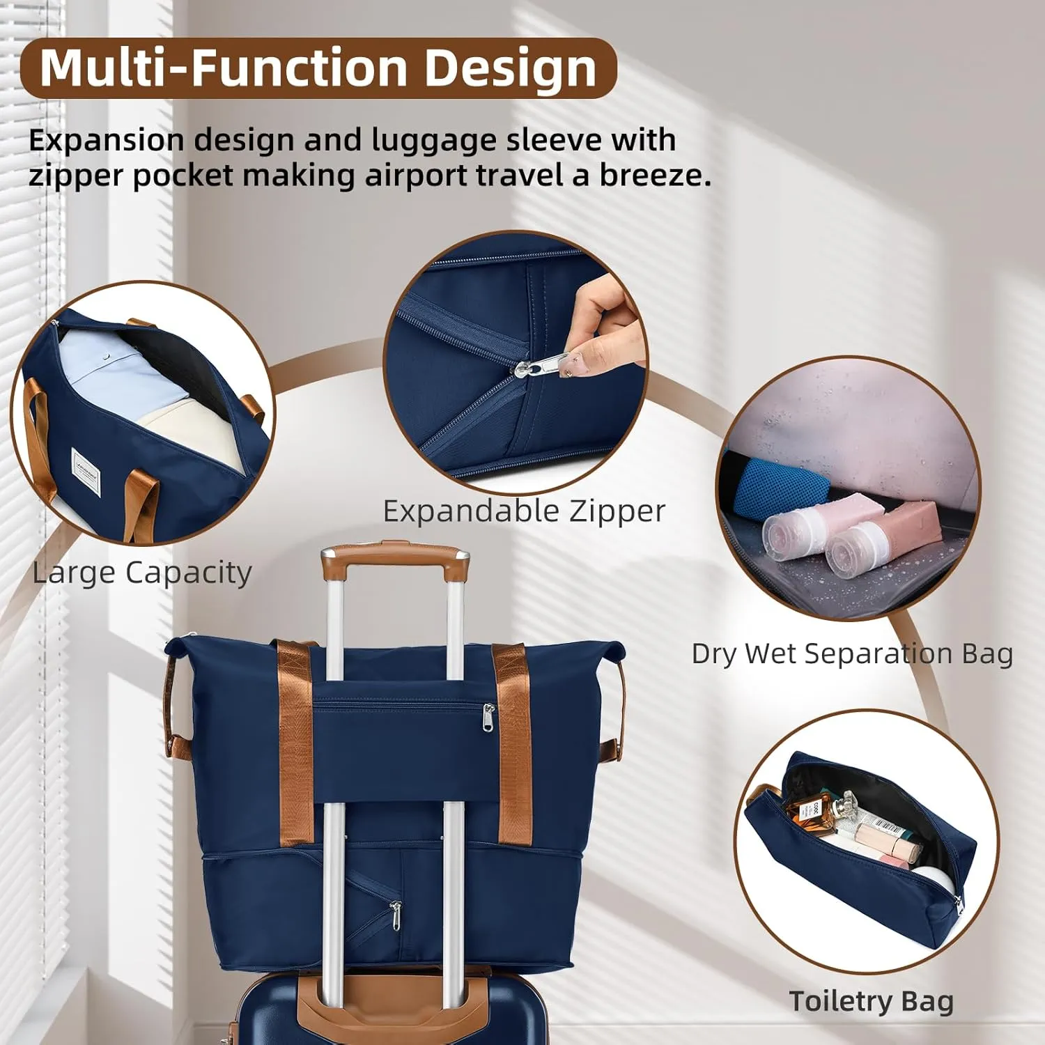 LARVENDER Luggage Sets 3 Piece, Expandable Carry on Luggage 22x14x9 Airline Approved Hardshell Suitcases with Spinner Wheels TSA Lock, Vintage Rolling Luggage for Men and Women, Navy Blue