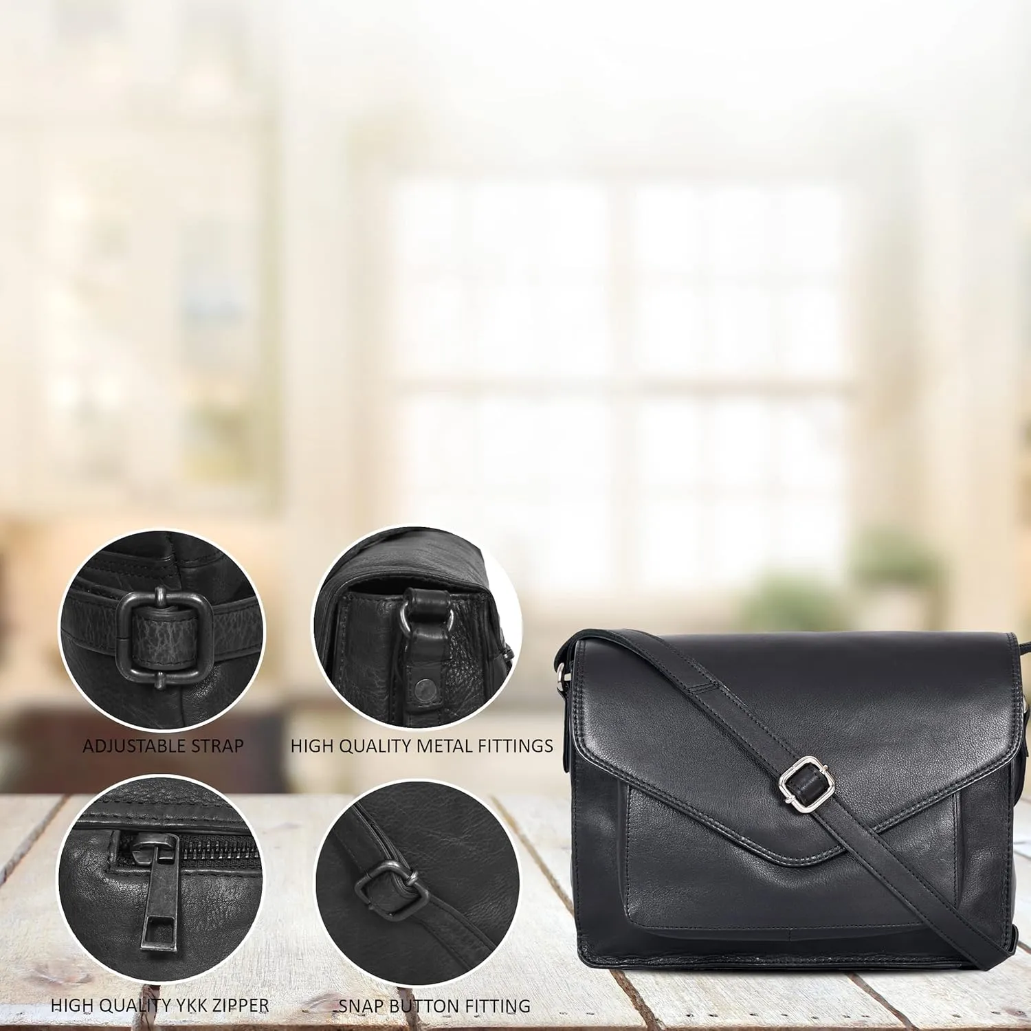 Leather Flapover Crossbody Handbag Purse for Women with Adjustable Strap & Overflap Snap Closure Tote/Bag