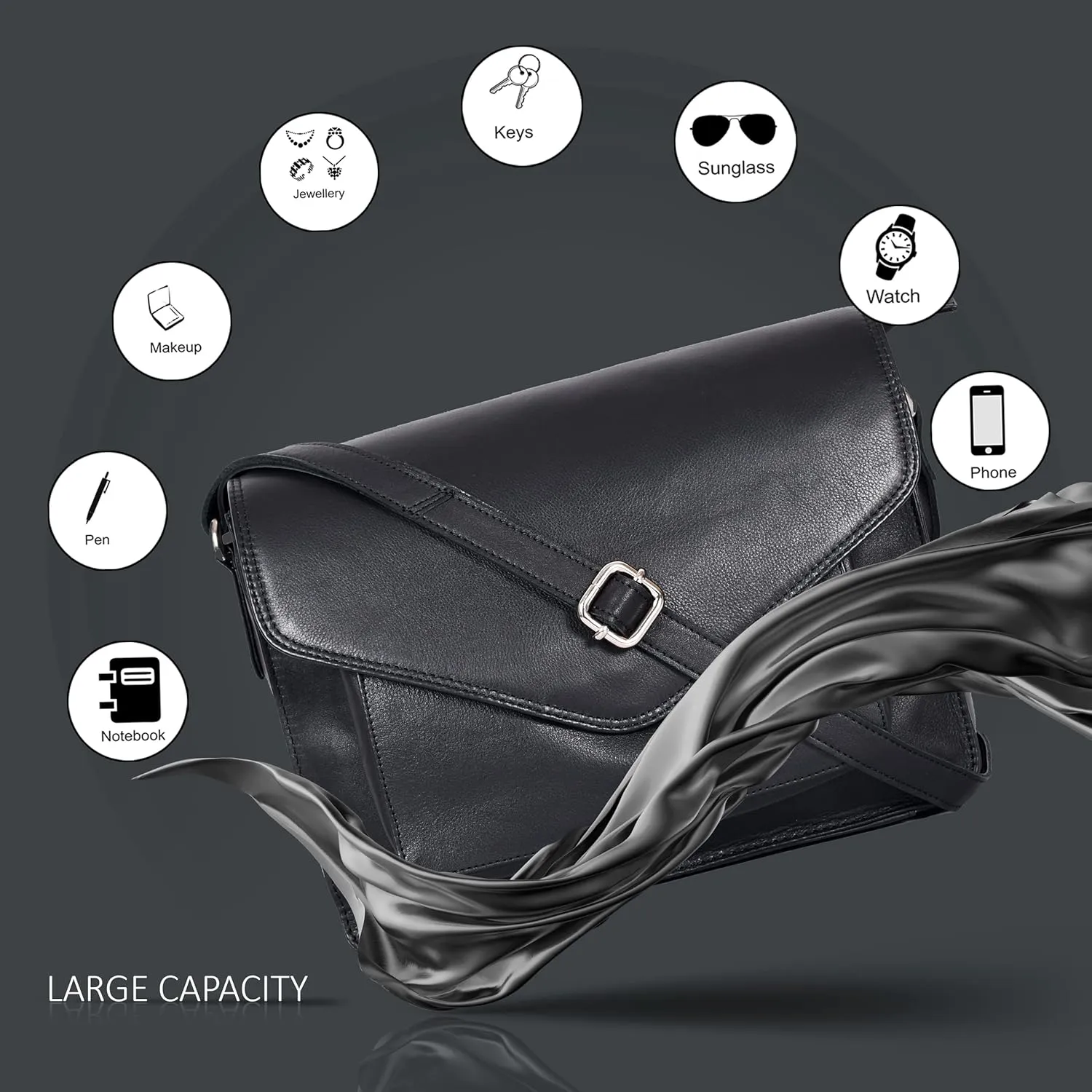 Leather Flapover Crossbody Handbag Purse for Women with Adjustable Strap & Overflap Snap Closure Tote/Bag