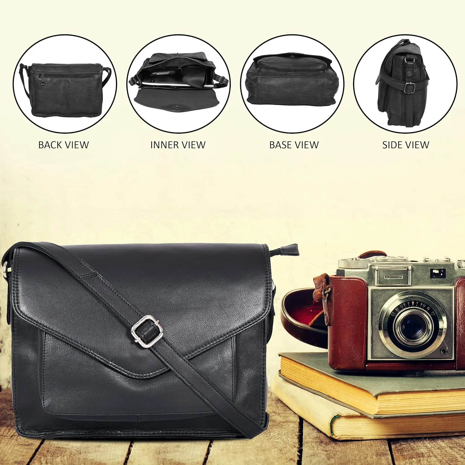 Leather Flapover Crossbody Handbag Purse for Women with Adjustable Strap & Overflap Snap Closure Tote/Bag
