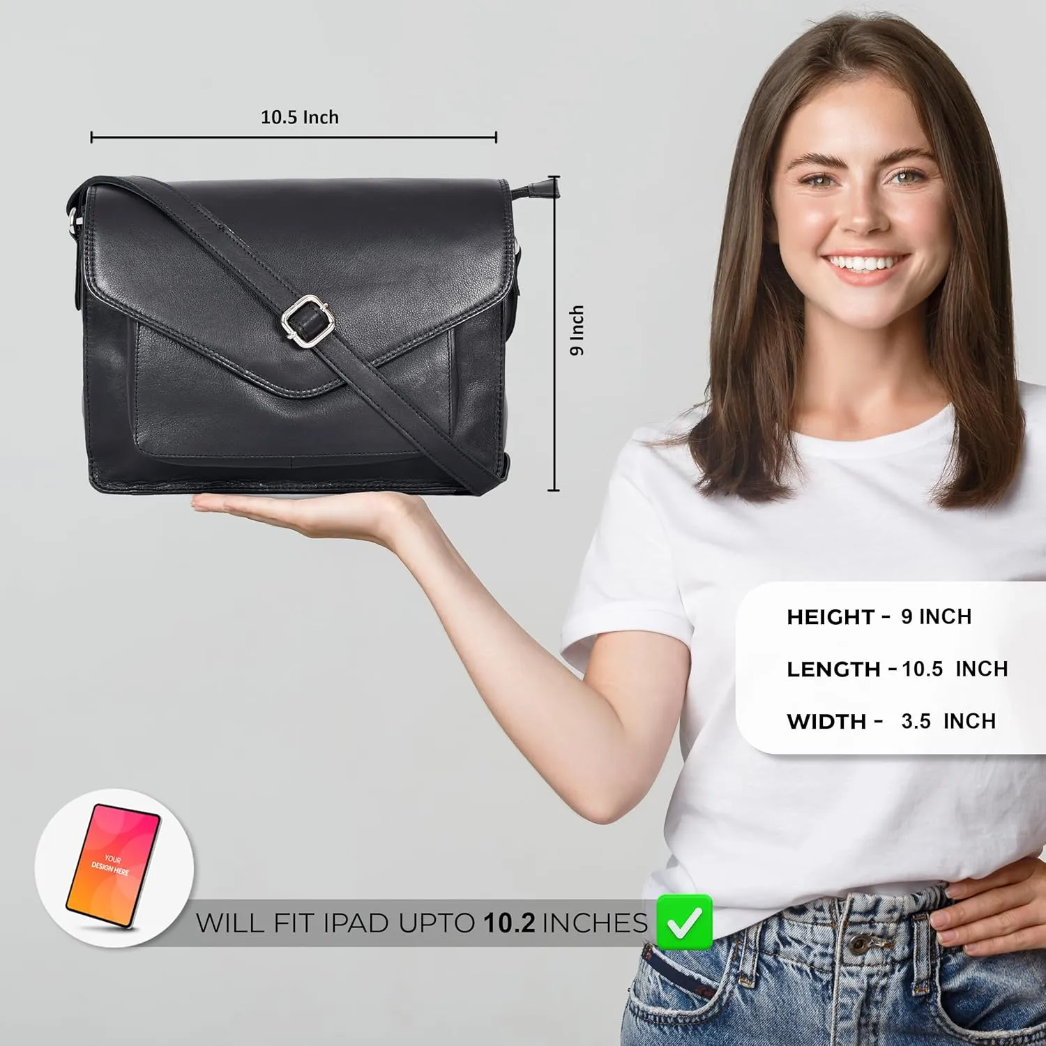 Leather Flapover Crossbody Handbag Purse for Women with Adjustable Strap & Overflap Snap Closure Tote/Bag