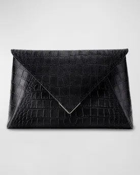 Lee Large Croc-Embossed Pouchette Clutch Bag