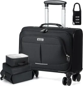 Lekebobor Rolling Laptop Bag Rolling, Laptop Briefcase on Wheels with 3 Packing Cubes for Women Fits Up to 17.3Inch computer Bags Water Resistant for Work Travel and Business, Black
