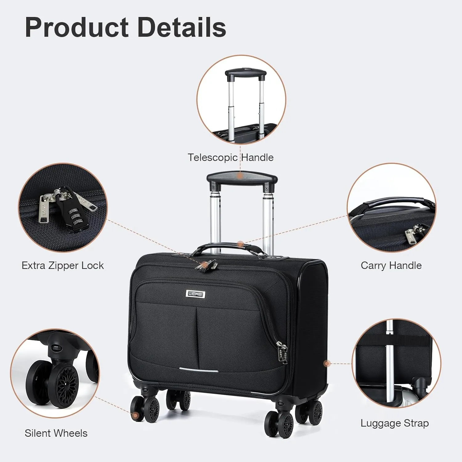 Lekebobor Rolling Laptop Bag Rolling, Laptop Briefcase on Wheels with 3 Packing Cubes for Women Fits Up to 17.3Inch computer Bags Water Resistant for Work Travel and Business, Black