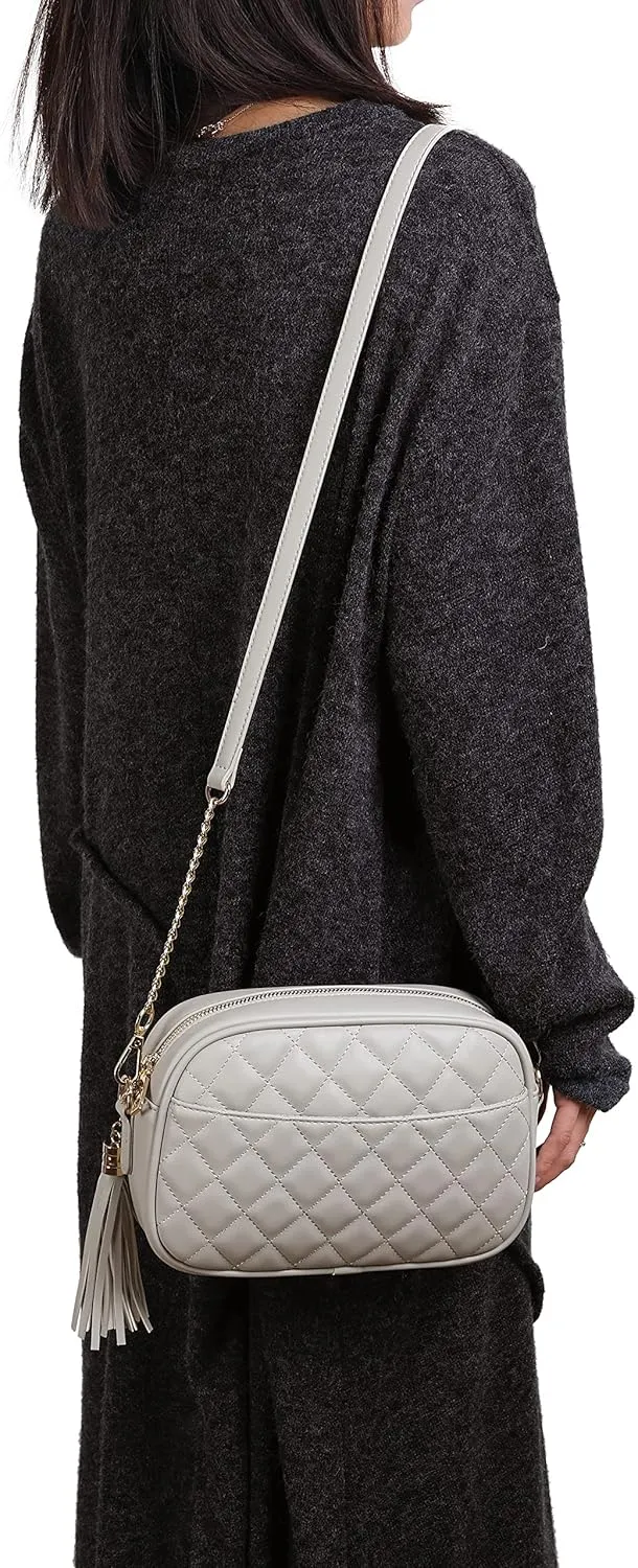 lola mae Quilted Crossbody Bag, Medium Lightweight Shoulder Purse Top Zipper Tassel Accent