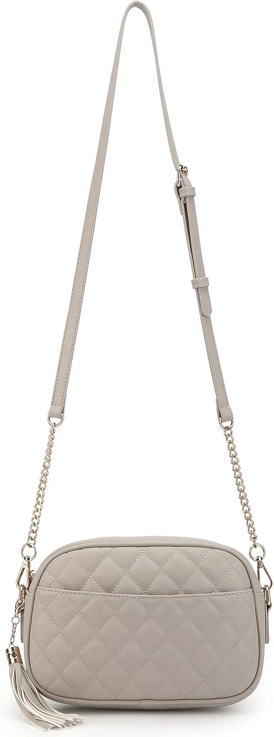 lola mae Quilted Crossbody Bag, Medium Lightweight Shoulder Purse Top Zipper Tassel Accent
