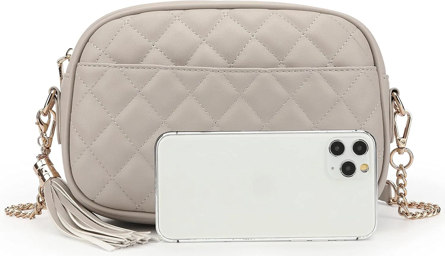 lola mae Quilted Crossbody Bag, Medium Lightweight Shoulder Purse Top Zipper Tassel Accent