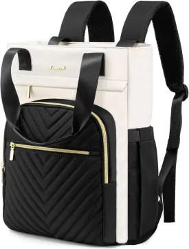 LOVEVOOK Laptop Backpack for Women, 17.3 Inch Work Business Laptop Bag, Wide Top Open Teacher Nurse Bag with USB Port, Waterproof Computer Backpack Purse for travel, Black-White