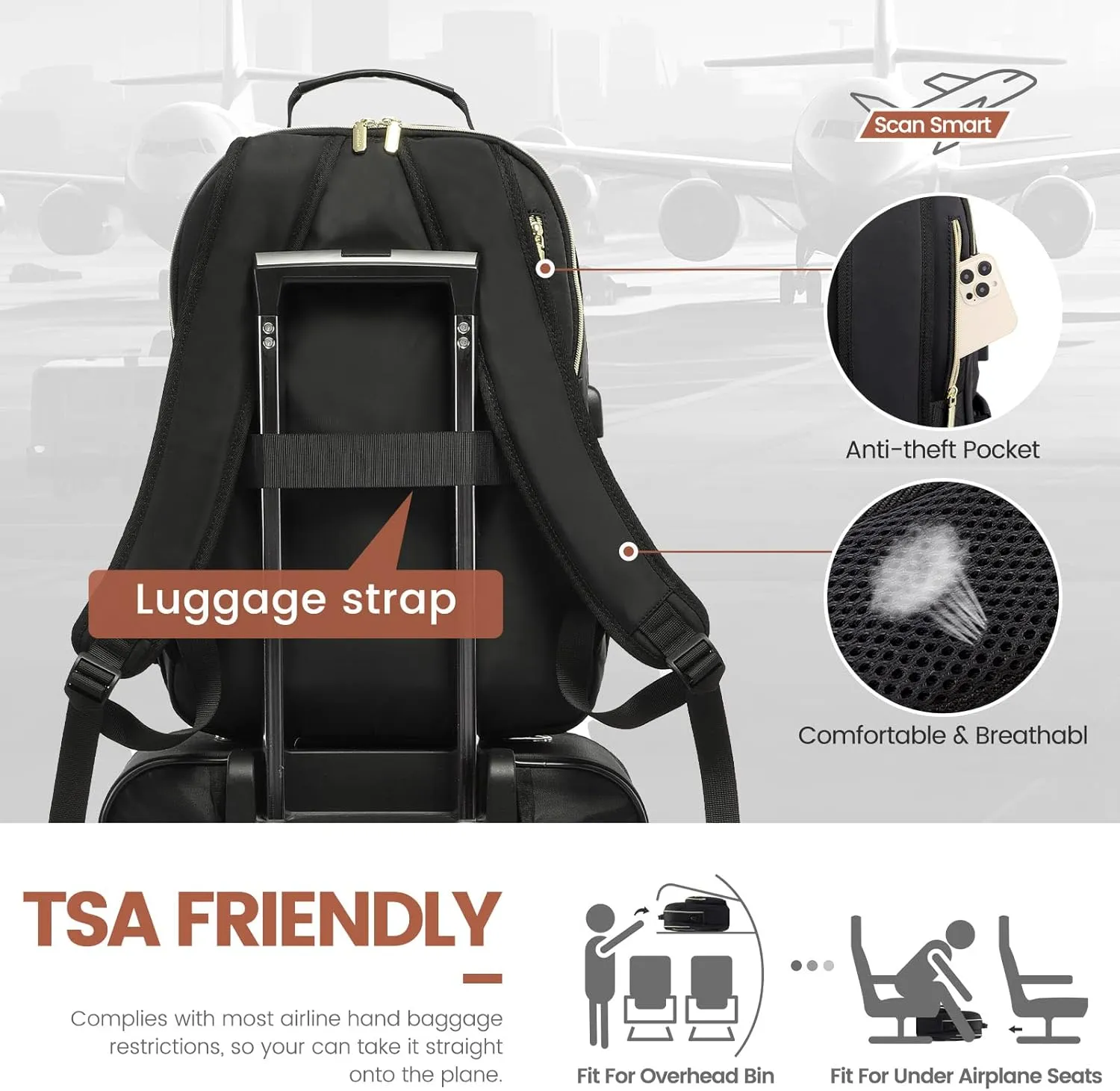 LOVEVOOK Laptop Backpack for Women 17.3 inch,Cute Womens Travel Backpack Purse,Professional Computer Bag,Waterproof Work Business College Teacher Bags Carry on Backpack with USB Port,Black