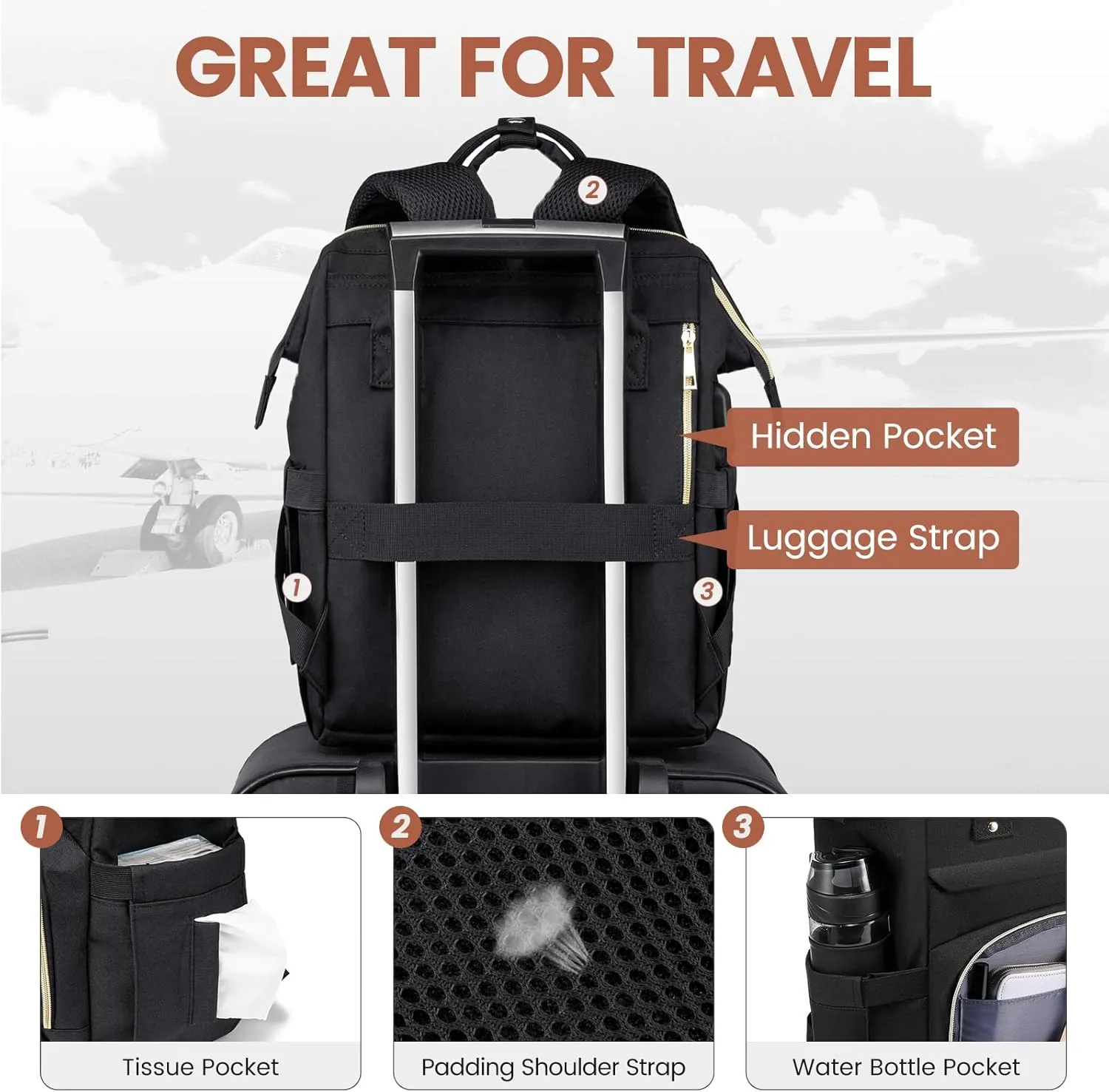 LOVEVOOK Laptop Backpack for Women,17 Inch Professional Womens Travel Backpack Purse Computer Laptop Bag Nurse Teacher Backpack,Waterproof College Work Bags Carry on Back Pack with USB Port,Black