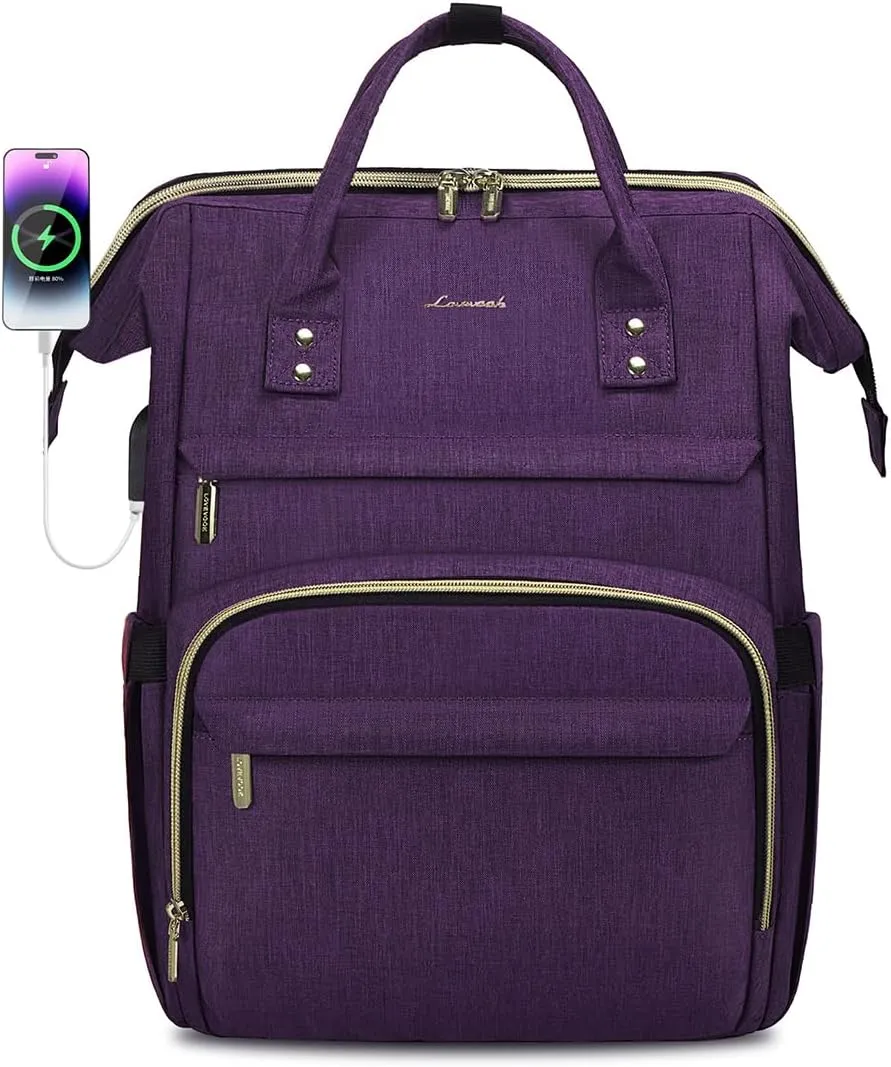 LOVEVOOK Laptop Backpack for Women,17 Inch Professional Womens Travel Backpack Purse Computer Laptop Bag Nurse Teacher Backpack,Waterproof Work Bags Carry on Back Pack with USB Port,Dark Purple