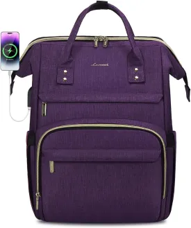 LOVEVOOK Laptop Backpack for Women,17 Inch Professional Womens Travel Backpack Purse Computer Laptop Bag Nurse Teacher Backpack,Waterproof Work Bags Carry on Back Pack with USB Port,Dark Purple