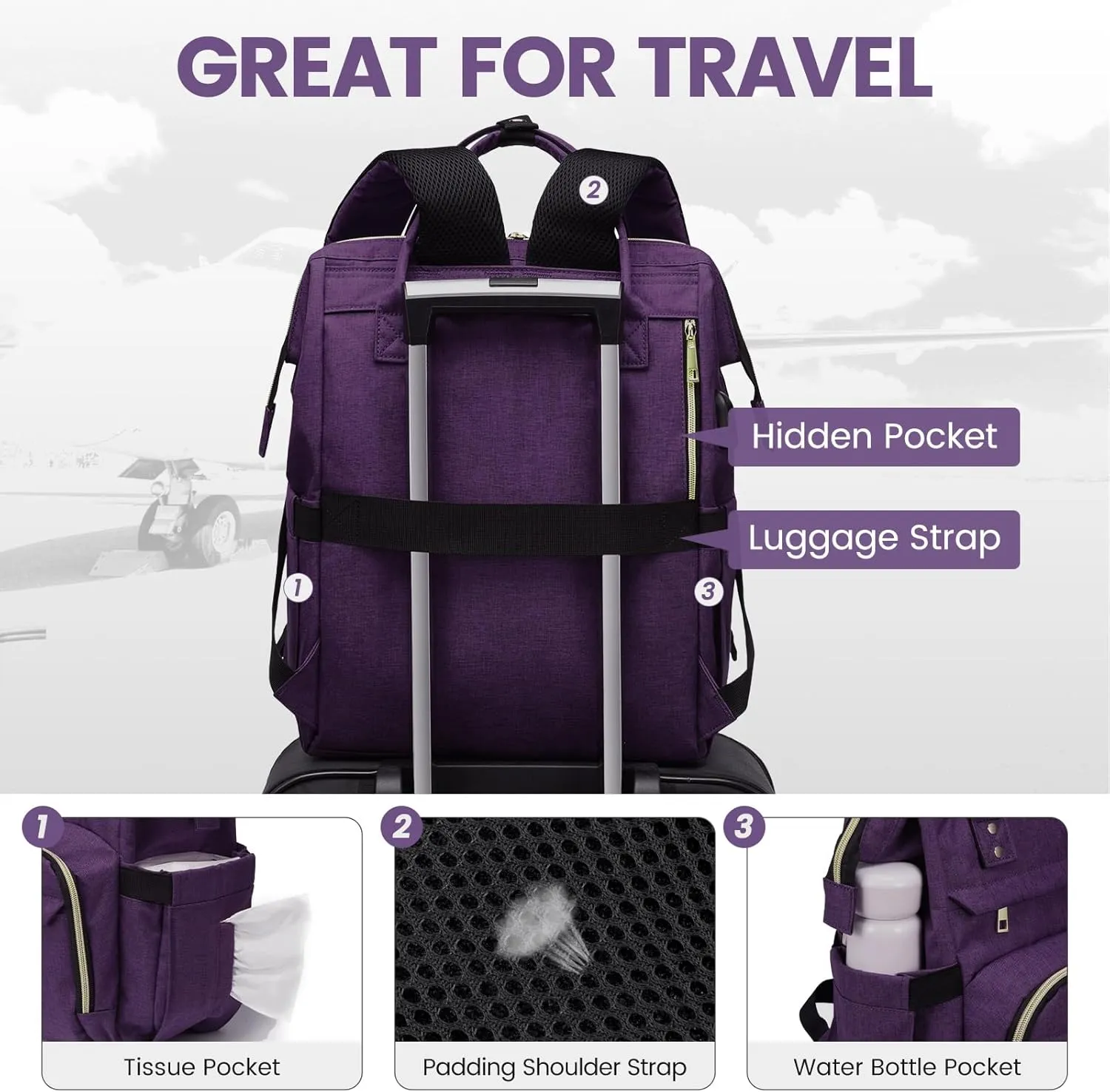 LOVEVOOK Laptop Backpack for Women,17 Inch Professional Womens Travel Backpack Purse Computer Laptop Bag Nurse Teacher Backpack,Waterproof Work Bags Carry on Back Pack with USB Port,Dark Purple