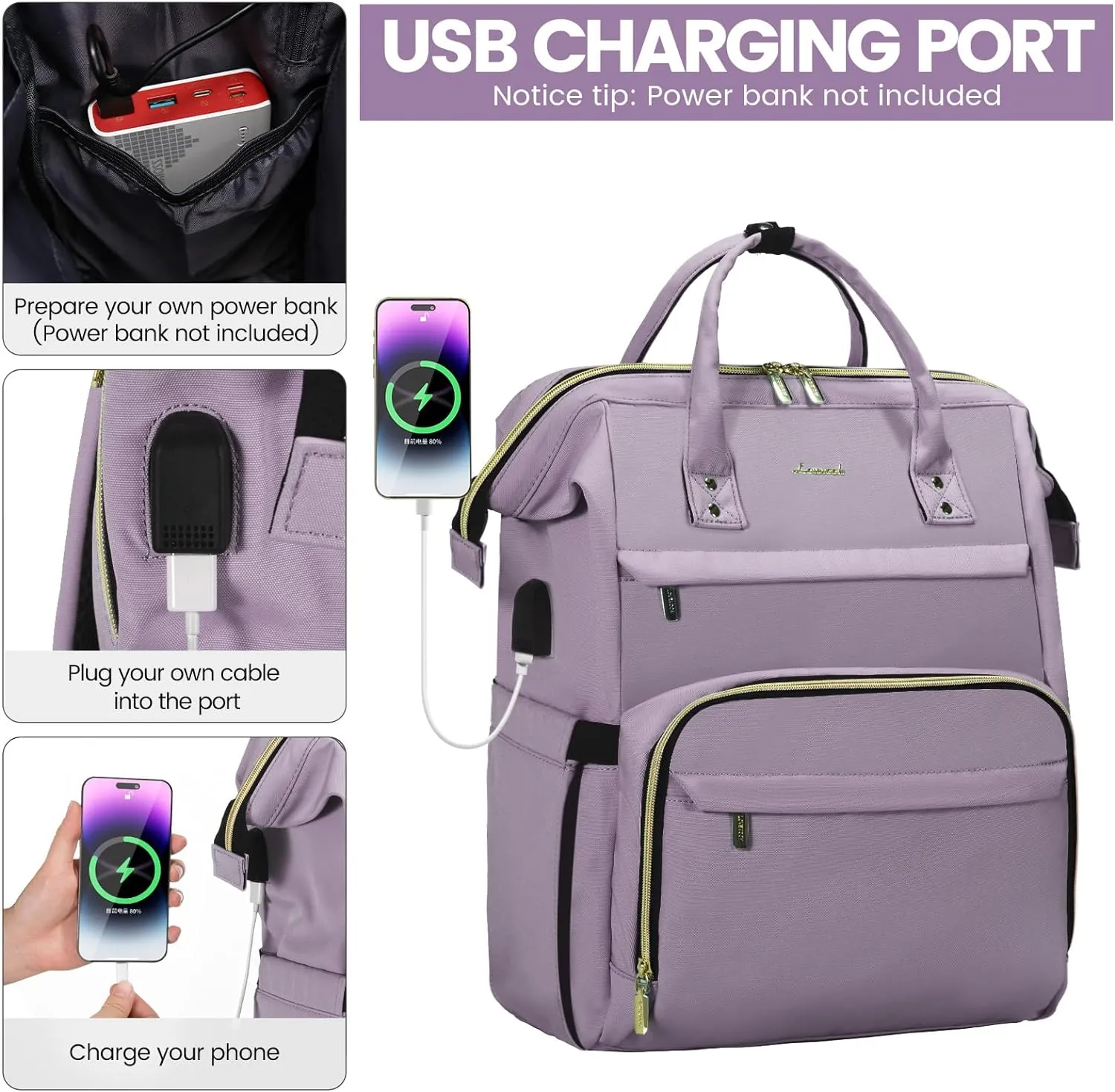 LOVEVOOK Laptop Backpack for Women,17 Inch Professional Womens Travel Backpack Purse Computer Laptop Bag Nurse Teacher Backpack,Waterproof Work Bags Carry on Back Pack with USB Port,Light Purple
